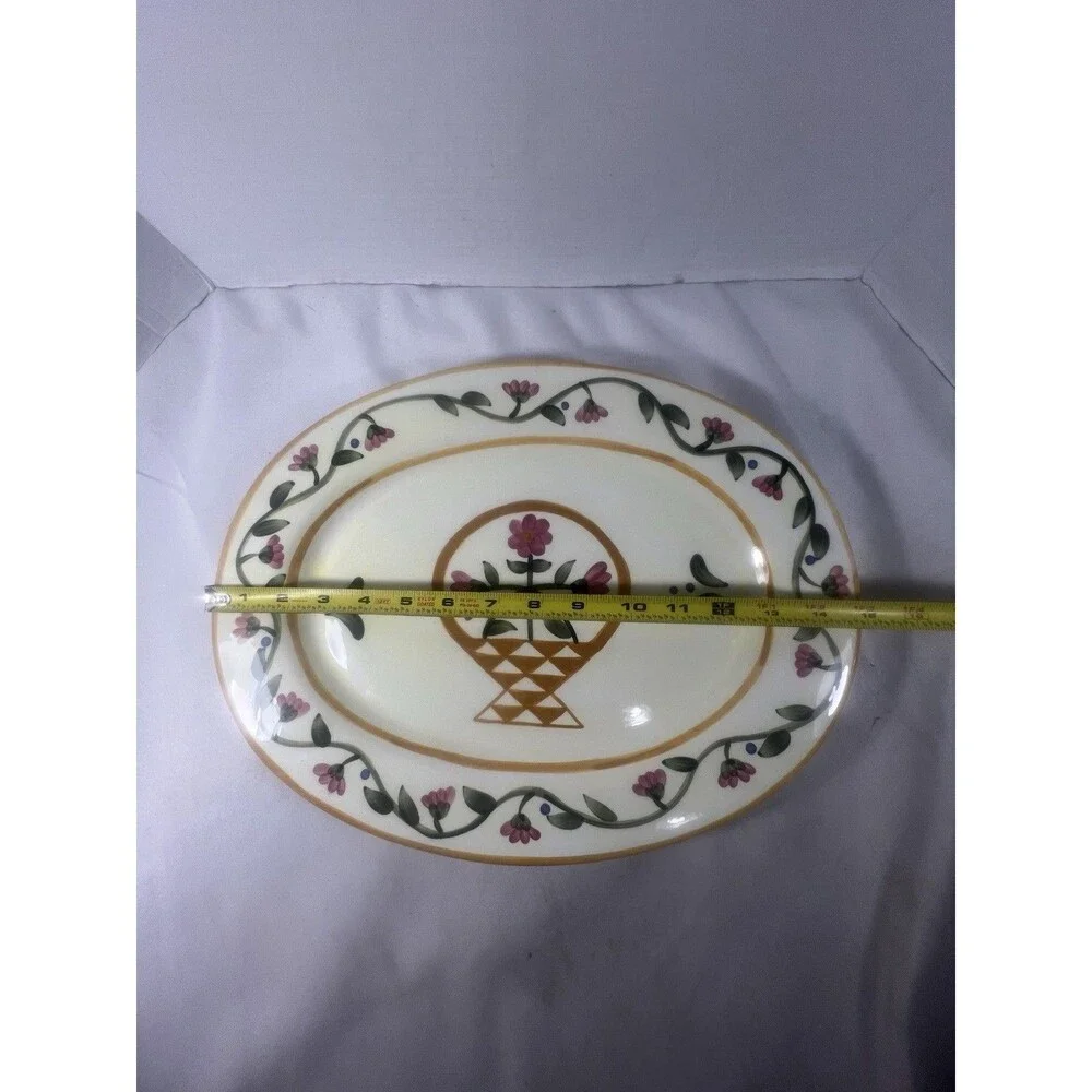 Jim Shore Heartwood Creek 15.25” Oval Platter Flower Basket Floral Enesco 2002